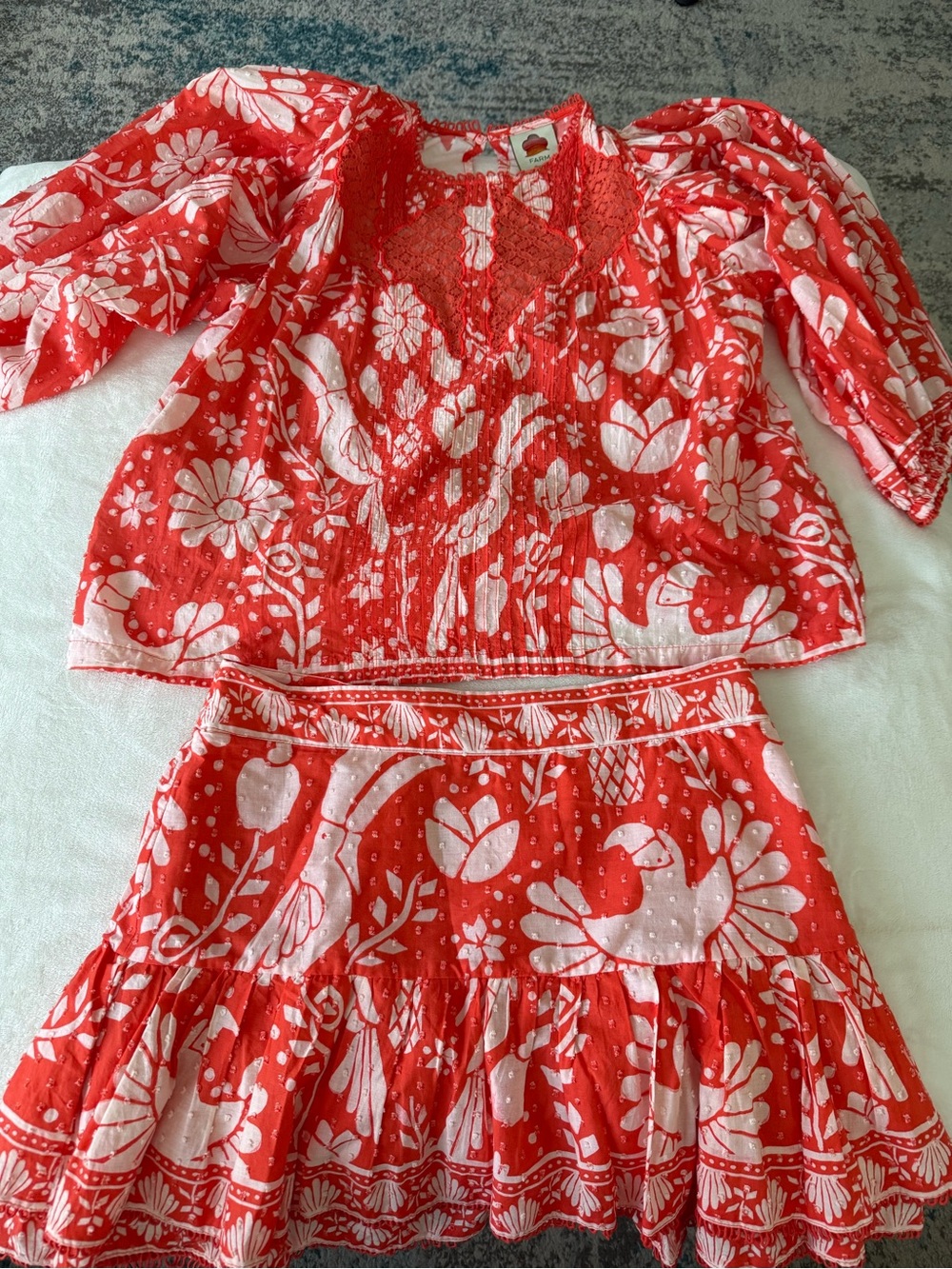 FARM RIO Orange Neon Jungle Tiered Mini Skirt & Matching Blouse D91